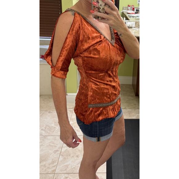 Yagi Large Velvet Velour Fairy Whimsical Witchy Punk Blouse Y2K orange blouse - Picture 5 of 8